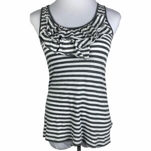 Express Dreamweight Striped Ruffle Front Tank Women's Small‎ Cotton Gray White